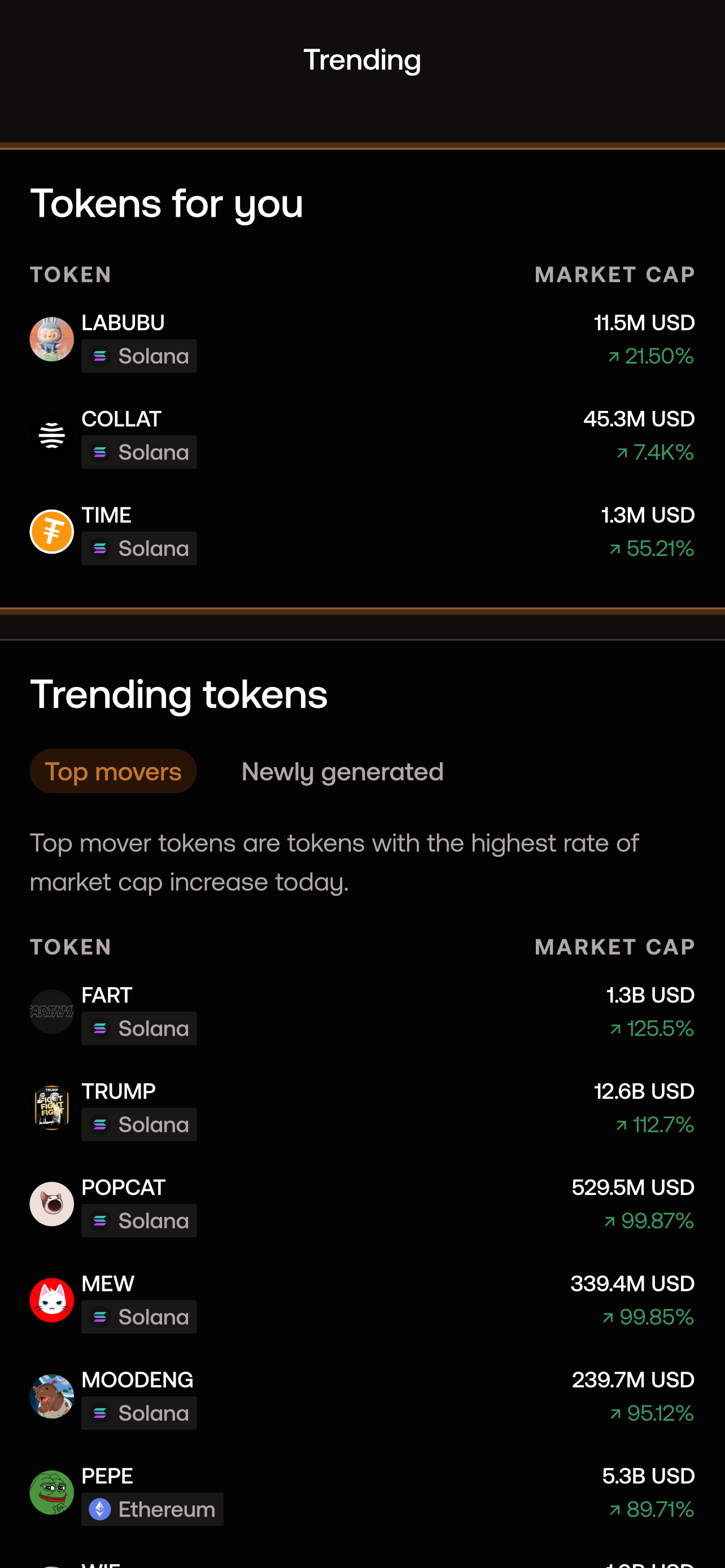 Buy Trends on Solana - Farcaster Mini Apps screenshot